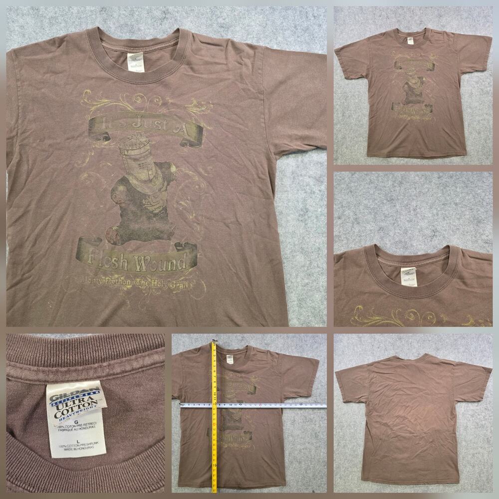 VTG Monty Python Holy Grail T Shirt Mens Large Brown Flesh Wound Black Knight